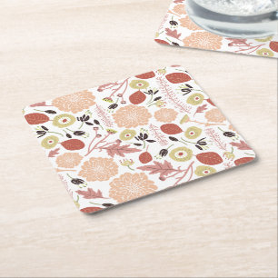 Floral Peach Green Whimsical Kartonnen Onderzetters