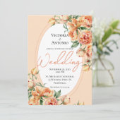 Floral Peach Modern Waterverf Wedding Kaart (Staand voorkant)