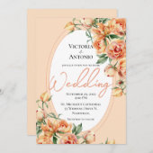 Floral Peach Modern Waterverf Wedding Kaart (Voorkant / Achterkant)