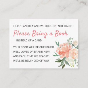 Floral Peach Peony Books for Baby Request Shower Informatiekaartje