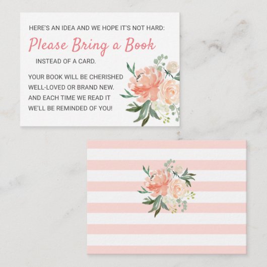 Floral Peach Peony Books for Baby Request Shower Informatiekaartje (Voorkant / Achterkant)