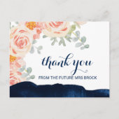 Floral Peach Pink and Navy Waterverf Dank u wel Briefkaart (Voorkant)