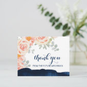 Floral Peach Pink and Navy Waterverf Dank u wel Briefkaart (Staand voorkant)