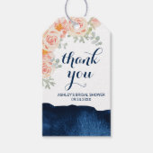 Floral Peach Pink and Navy Waterverf Dank u wel Cadeaulabel (Voorkant)