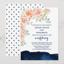 Floral Peach Pink and Navy Waterverf Wedding