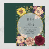 Floral Peach Pink Emerald Green Wedding Kaart (Voorkant / Achterkant)