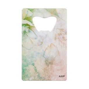 *~* Floral Peach Pink Glitter Waterverf Celestial Creditkaart Flessenopener