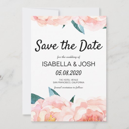 Floral Peach Pink Peony Bewaar de datum Save The Date (Voorkant)