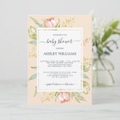 Floral Peach Pink Peony Rustic Boho Baby shower Kaart (Staand voorkant)