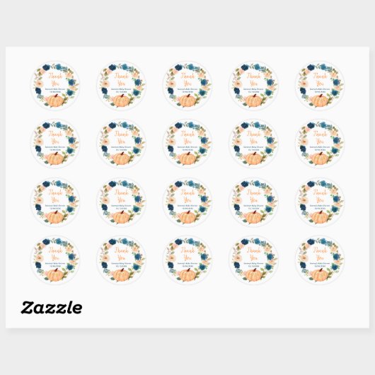 Floral Peach Pumpkin Baby shower Bedankt Ronde Sticker (Vel)