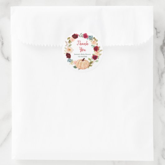 Floral Peach Pumpkin Baby shower Bedankt Ronde Sticker (Tas)