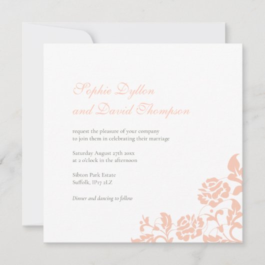 Floral Peach Roos Lace Square Weddenschap Kaart (Voorkant)