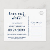 Floral Peach roze & Navy Waterverf Save the Date Aankondigingskaart (Achterkant)