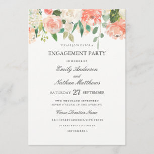 Floral Peach Waterverf bruiloft verlovingsfeest Kaart