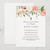 Floral Peach Waterverf Doopuitnodiging Kaart (Voorkant / Achterkant)