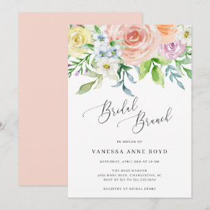 Floral Peach Waterverf Flowers Bridal Brunch Kaart