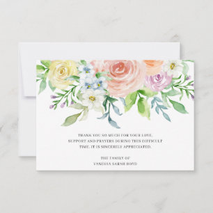 Floral Peach Waterverf Flowers Funeral Sympathie Bedankkaart