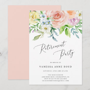 Floral Peach Waterverf Flowers Retirement Party Kaart