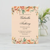 Floral Peach Waterverf Moderne bruiloft uitnodigin Kaart (Staand voorkant)