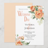 Floral Peach Waterverf Moderne bruiloft uitnodigin Kaart (Voorkant / Achterkant)