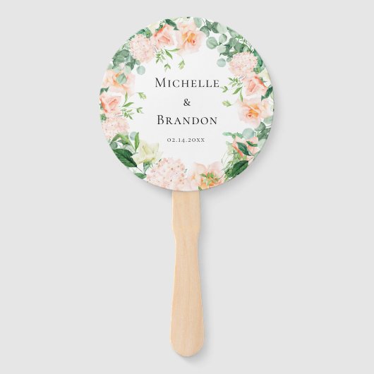 floral peach + wedding foliage handwaaier (Voorkant)