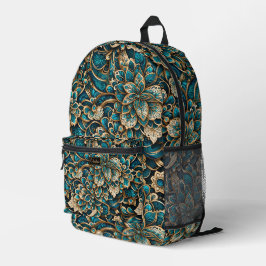 Floral Peacock Blue Mandala Bedrukte Rugzak
