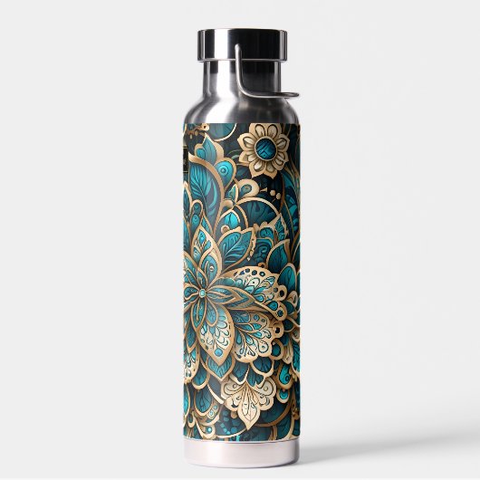 Floral Peacock Blue Mandala Waterfles (Links)