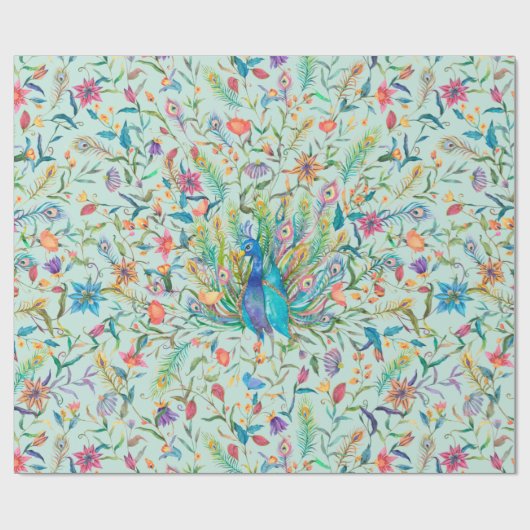 Floral Peacock Cadeaupapier (Vlak)