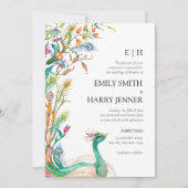 Floral Peacock Chinoiserie Garden Weddenschap (Voorkant)