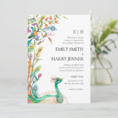 Floral Peacock Chinoiserie Garden Weddenschap (Staand voorkant)