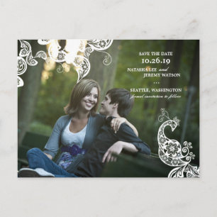  Floral Peacock Foto slaat de datum op Aankondigingskaart