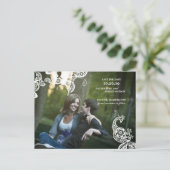  Floral Peacock Foto slaat de datum op Aankondigingskaart (Staand voorkant)