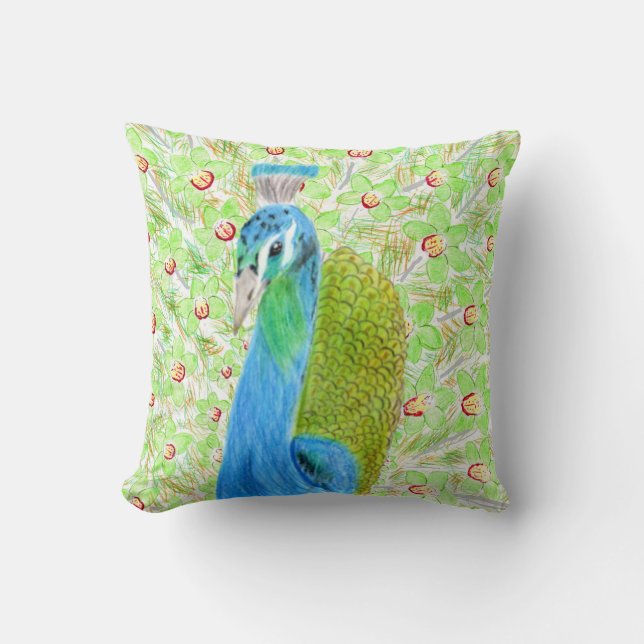 Floral Peacock Kussen (Voorkant)