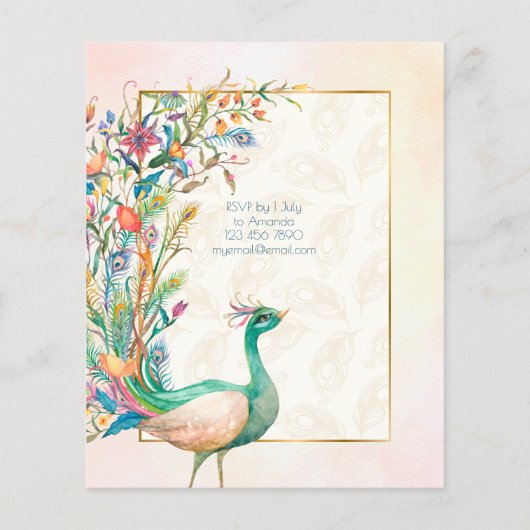 Floral Peacock op uitnodiging van de begrotingspar (Achterkant)