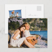  Floral Peacock Paarse Foto slaat de datum op Aankondigingskaart (Voorkant / Achterkant)