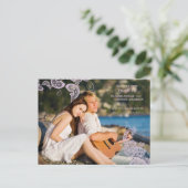  Floral Peacock Paarse Foto slaat de datum op Aankondigingskaart (Staand voorkant)