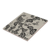 Floral Peacock Pattern Black - Aangepaste cadeaus Tegeltje (Zijkant)