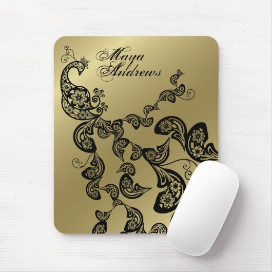 Floral Peacock Pattern Gold Custom Gift Mousepad Muismat (Met muis)