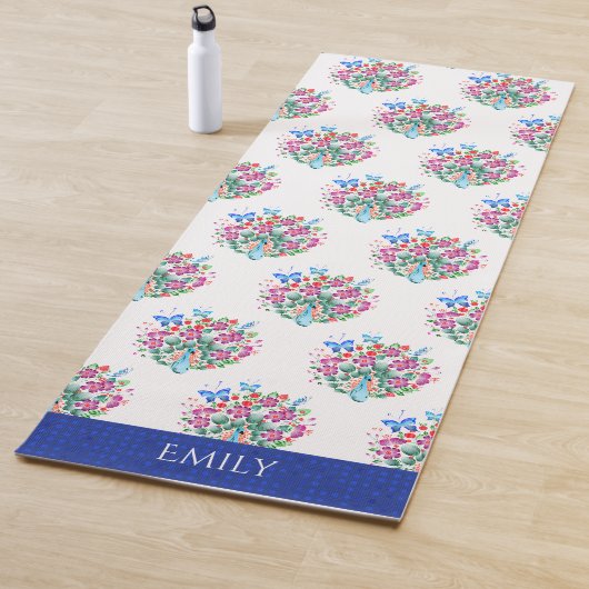Floral Peacock Pattern Specialized Yoga Mat (In situ)