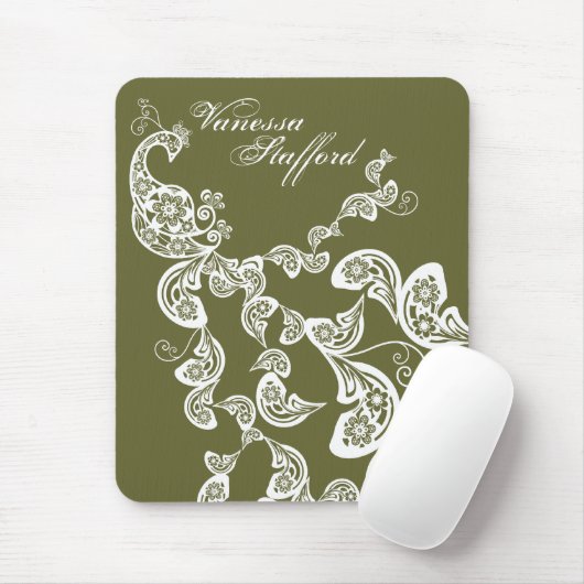 Floral Peacock Pattern White Custom Gift Mousepad Muismat (Met muis)