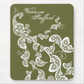 Floral Peacock Pattern White Custom Gift Mousepad Muismat (Voorkant)