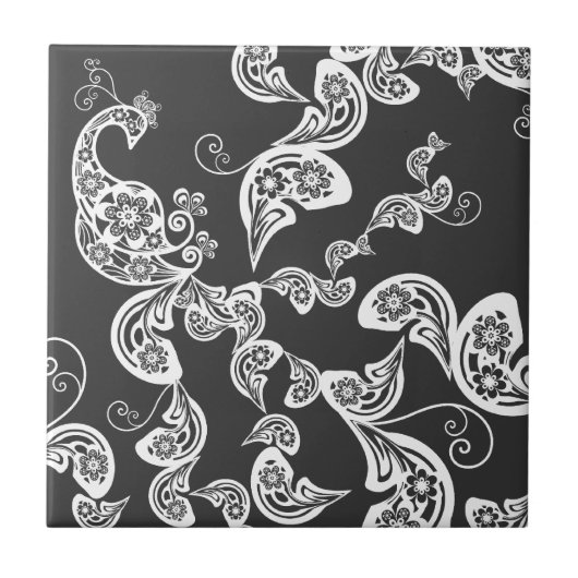 Floral Peacock Pattern White Custom Gift Tile Tegeltje (Voorkant)