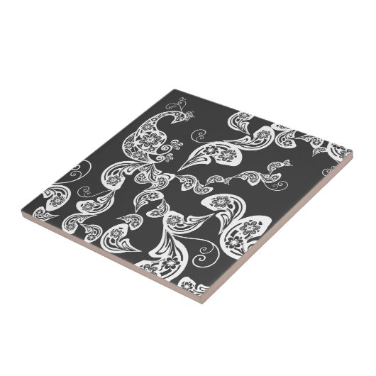 Floral Peacock Pattern White Custom Gift Tile Tegeltje (Zijkant)