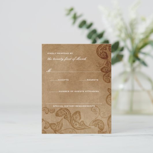  Floral Peacock Rustic Wedding RSVP Kaart (Staand voorkant)