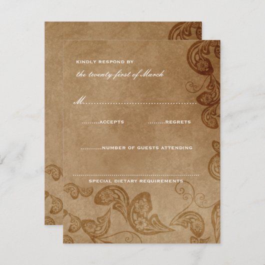  Floral Peacock Rustic Wedding RSVP Kaart (Voorkant / Achterkant)