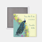 Floral Peacock Save the Date Magnet (Voorkant / Achterkant)