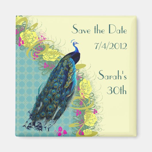 Floral Peacock Save the Date Magnet (Voorkant)