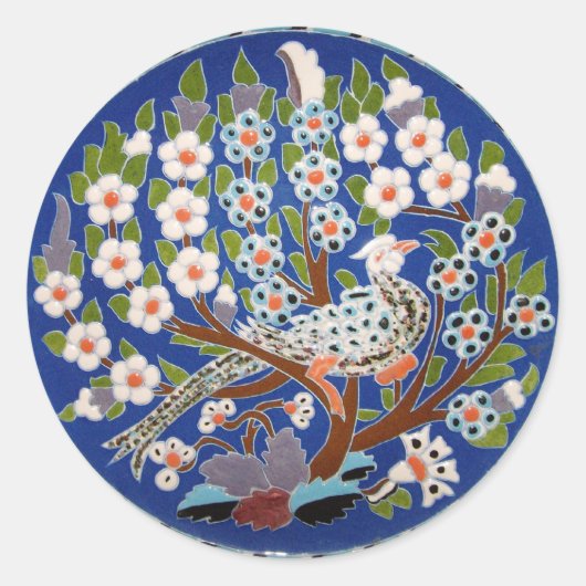 Floral Peacock Tegel Art Ronde Sticker (Voorkant)