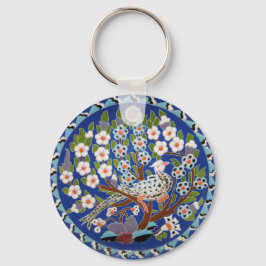 Floral Peacock Tegel Art Sleutelhanger