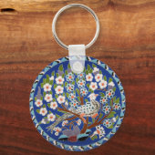 Floral Peacock Tegel Art Sleutelhanger (Voorkant)
